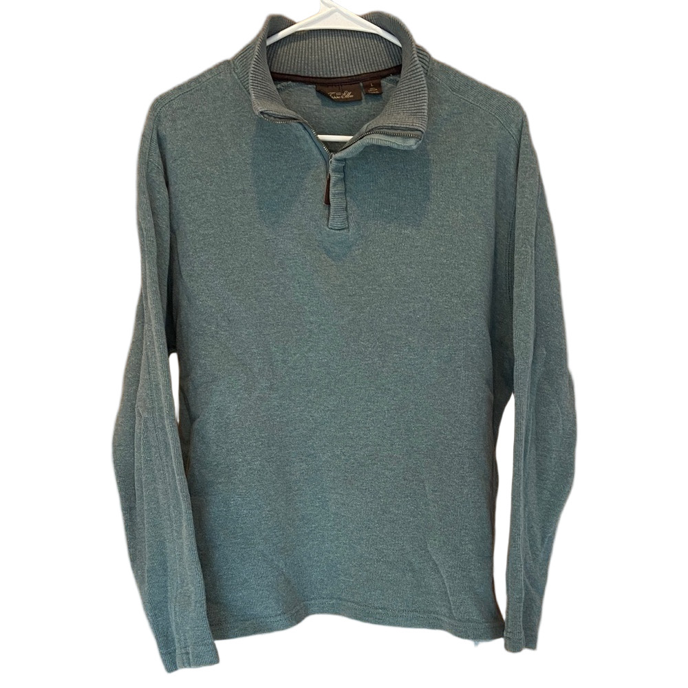 Tasso Elba Men’s Teal Quarter Zip Cotton Pullover Size Large